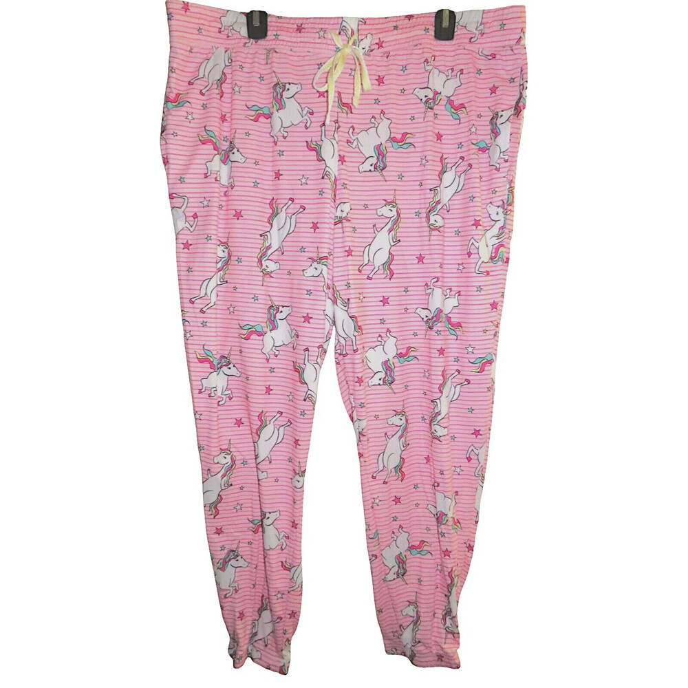 Briefly Stated Pink Striped Unicorn Print Jogger Pajama Pants Size XS